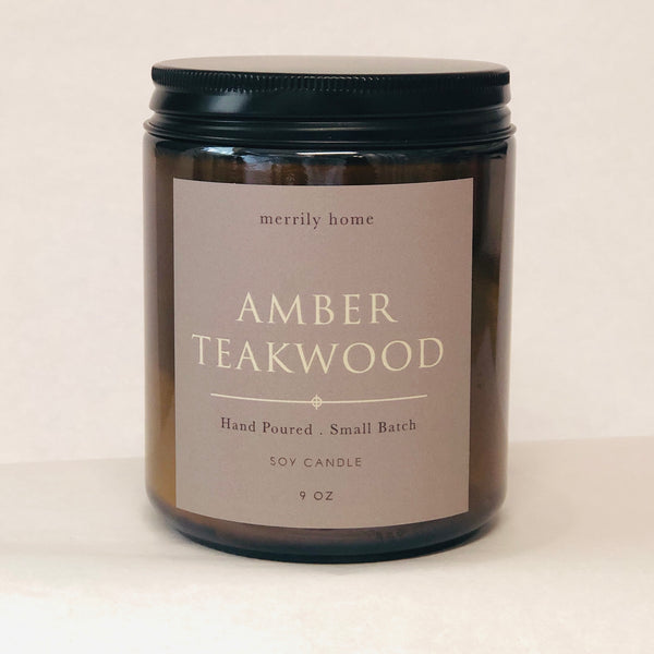 Merrily Home Soy Candle - Amber & Teakwood