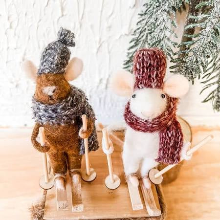 Wool Felt Skiing Mouse Ornament