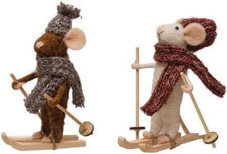 Wool Felt Skiing Mouse Ornament