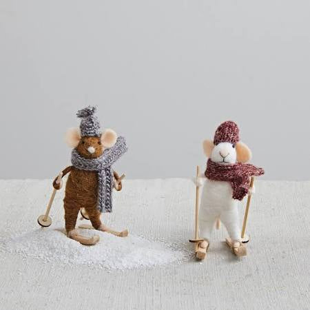 Wool Felt Skiing Mouse Ornament
