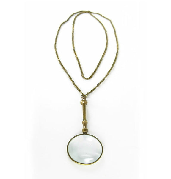 Vintage Style Brass Magnifying Glass Necklace