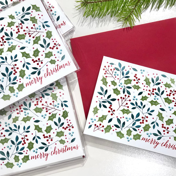 Merry Christmas Floral Holiday Greeting Card