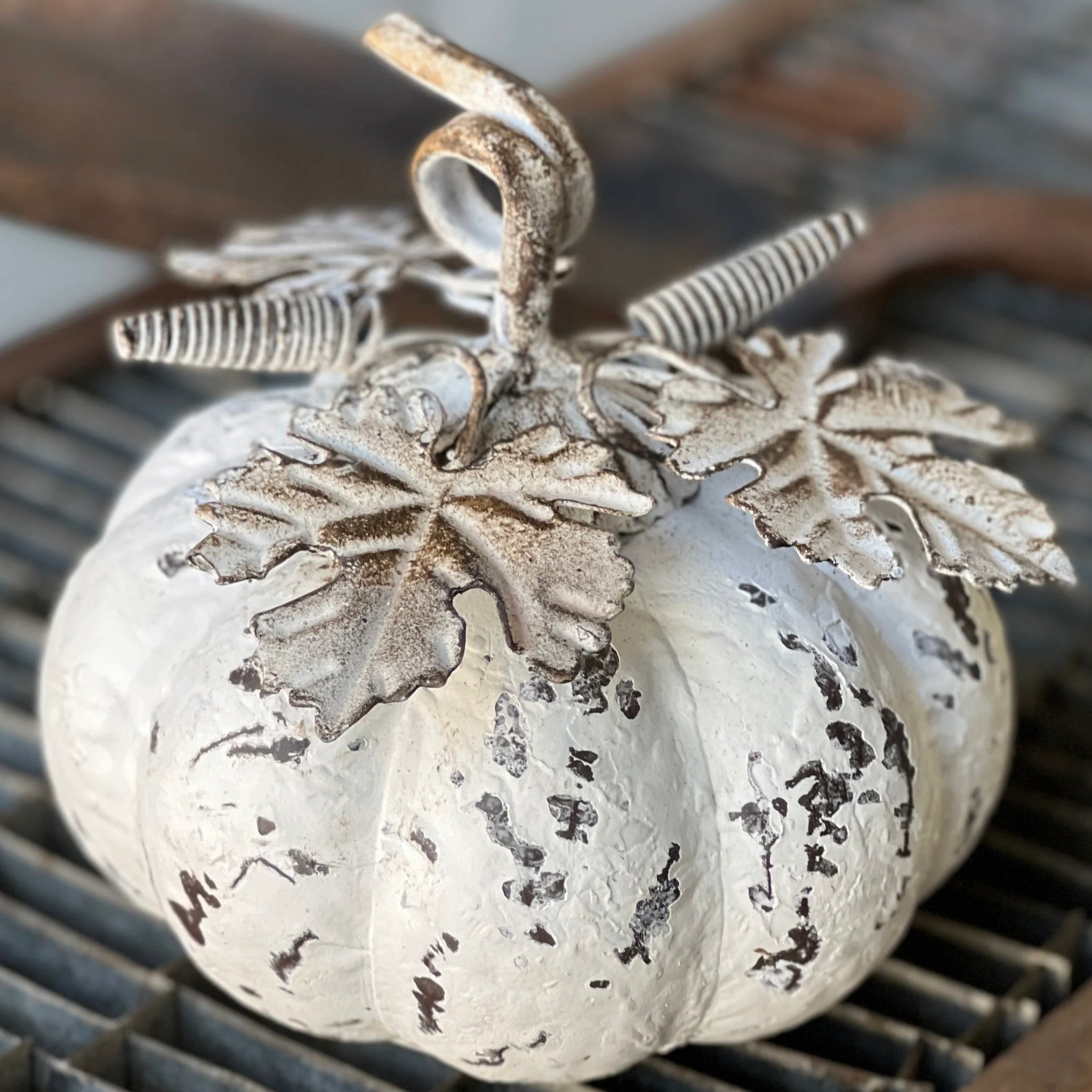 Whitewashed Metal Pumpkin