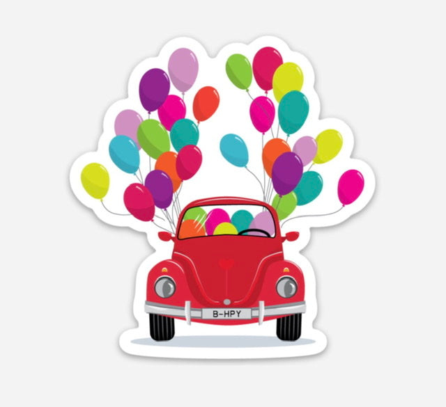 Be Happy Little Red Car Sticker