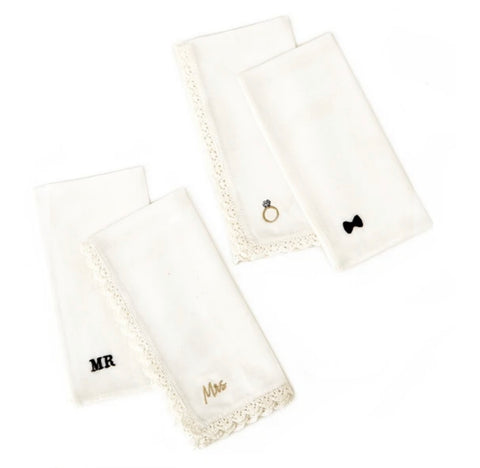 Set of 2 Embroidered Wedding Handkerchiefs