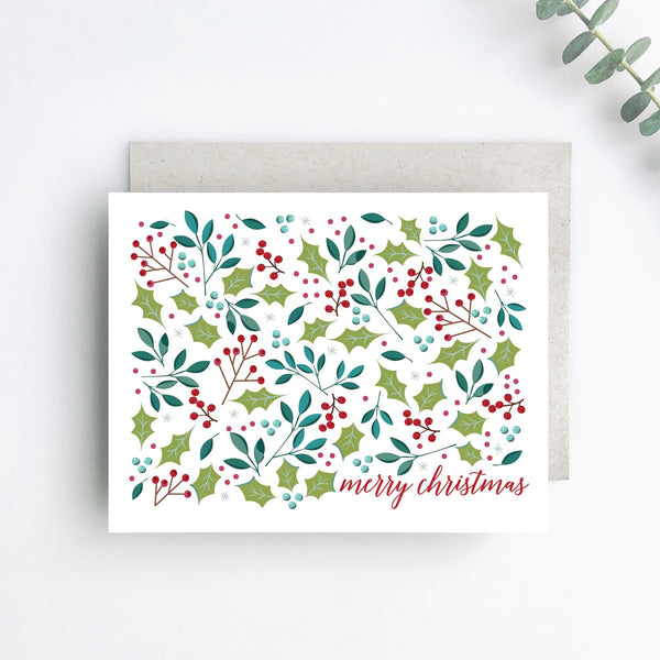 Merry Christmas Floral Holiday Greeting Card